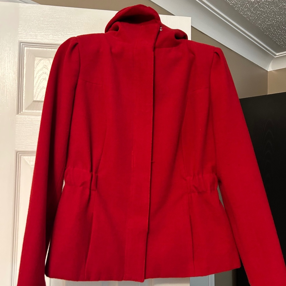 Red Flannel-Feel Cinched Waist Jacket – Size Medium